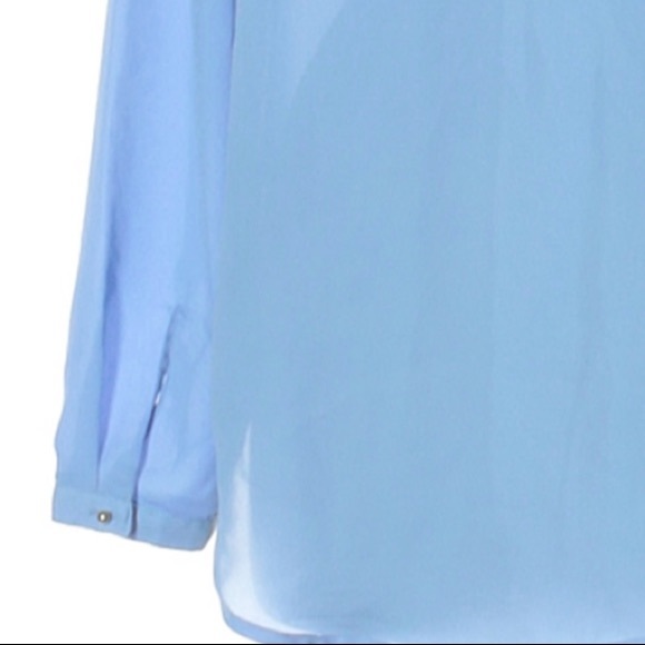 LC Lauren Conrad M blouse blue BOHO long cuffed sleeve lightweight button accent - Picture 8 of 15